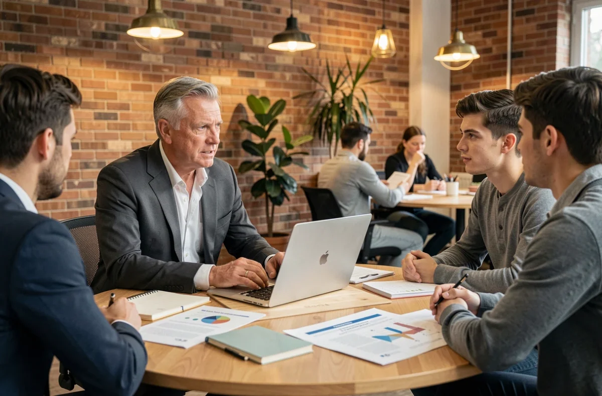 Dirigeant d'entreprise participant à un atelier de formation au leadership dans un espace de coworking