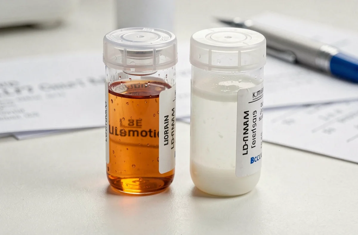 Comparaison entre un sérum sanguin normal et un sérum opalescent lipémique dans des tubes de prélèvement